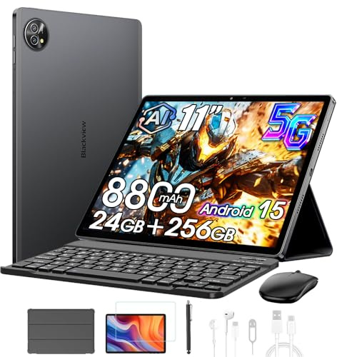 Blackview ZENO 10 5G Tablet con Teclado y Ratón,24GB+256GB/2TB TF Android 15, 2K FHD+ Gaming Tablet 11 Pulgadas,8800mAh,16MP+13MP, 4G LTE/5G WiFi/Modo PC/OTG/Widevine L1/Funda+lápiz Inteligente, Negro