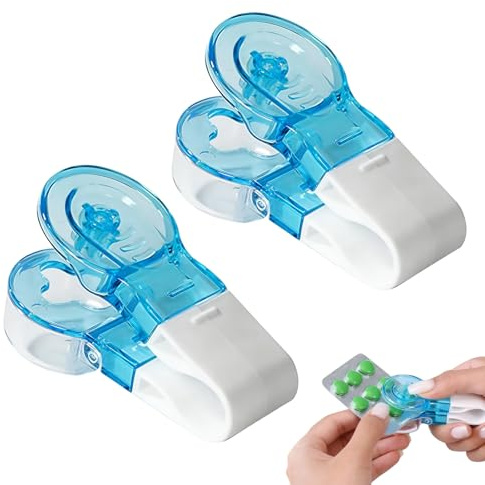 2er-Packung Tablettenausdrücker,Tragbarer Pillenöffner,Mini-Pillenspender,Tablettentrenner,Einfachem Tragbarem Pillenbehälter,Tablettenteiler Für Alle Tabletten