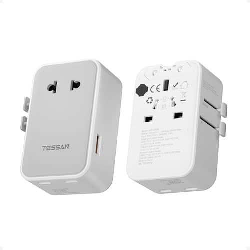 TESSAN Adaptador Enchufe Universal PD 20W con 2 USB C y 2 USB A, Gray