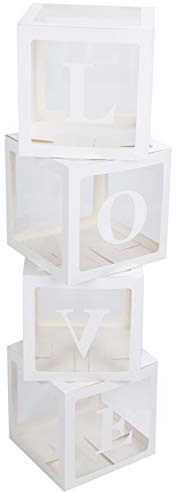 Caja de globos de 4 piezas, estuche transparente con letras, caja de almacenamiento de globos para decoración de fiestas en casa, soporte de globos de plástico reutilizable para ba (AMAR)