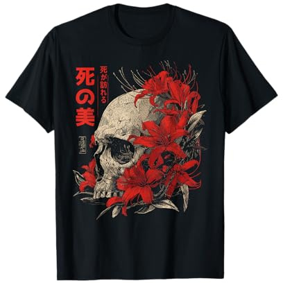 Rosso Ragno Giglio Fiore Cranio Scheletro Anime Giapponese Maglietta