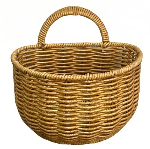 Hanging Fruit Baskets for Kitchen, Wall-Mounted Wicker Hanging Basket Woven Storage Basket with Handle & Hook for Kitchen & Bathroom, Large.
