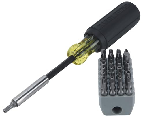 Klein Tools 32510 Magnetic Multibit Screwdriver with Sturdy Torx, Hex, Spanner, Tri-Wing, Torq and Nut Tamperproof Bits and Storage Block