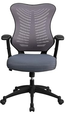 Flash Furniture Designer-Chefsessel, hohe Rückenlehne, graues Netzmaterial, drehbarer, ergonomischer Bürostuhl mit verstellbaren Armlehnen, Stahl, grau, 64 x 65 x 109 cm