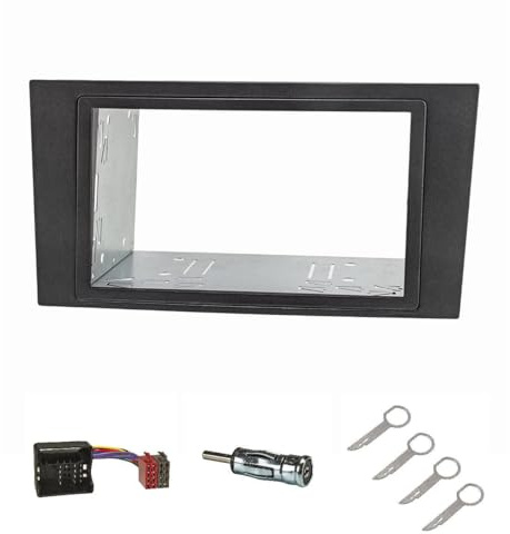 tomzz Audio 2415-118 Doppel DIN Radioblende Set kompatibel mit Ford Mondeo MK3 Facelift dunkelgraumetallic mit Einbaukit Quadlockadapter ISO Antennenadapter ISO DIN Entriegelungsbügel