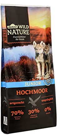 Dehner Wild Nature Hundetrockenfutter Junior Hochmoor | hoher Fleischanteil | tierisches Protein | pflanzliche Inhaltsstoffe | mit Gemüse | artgerecht | getreidefrei | glutenfrei | ohne Zucker |12 kg