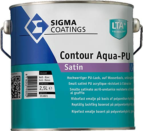 SIGMA Contour Aqua-PU satin Acryl-Lack auf Polyurethan-Basis Zwischen- und Schlussbeschichtung weiß 2,5 Liter
