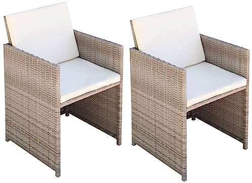vidaXL 2X Sillas de Comedor de Jardín Sillón de Exterior Asientos Mueble de Terraza Patio Aire Libre Poli Ratán Sintético Beige Tipo Mimbre