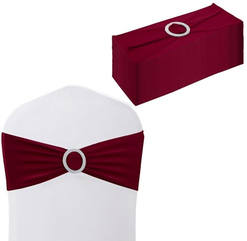Trimming Shop Elastico Spandex Sedia Fascia con Fibbia per Sedia Cover - Elastico Fascia per Matrimonio Reception e Decorazione Feste - Bordeaux, 10