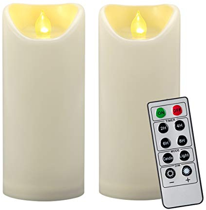 2 candele a pilastro impermeabili a LED da 17,8 cm, senza fiamma, con telecomando e timer/grandi candele tremolanti a batteria, in plastica color avorio, per esterni, lanterne, caminetti, decorazioni