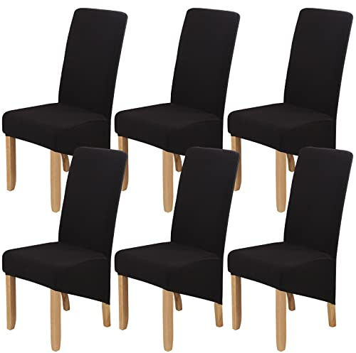 LiveGo Polar Fleece Large Size Dining Chair Covers Set of 6,Dining Room Chair Slipcovers,Stretch Removable Washable High Back Chair Covers for Dining Room,Hotel,Kitchen,Banquet,Home(Black,Pack of 6)