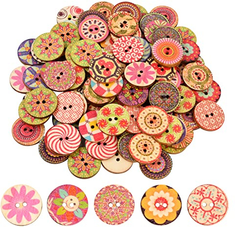 100 Piezas De Botones Redondos Colores Pintados De Madera 2 Agujeros Retro Para Costura, Bricolaje Y Decoración 20mm