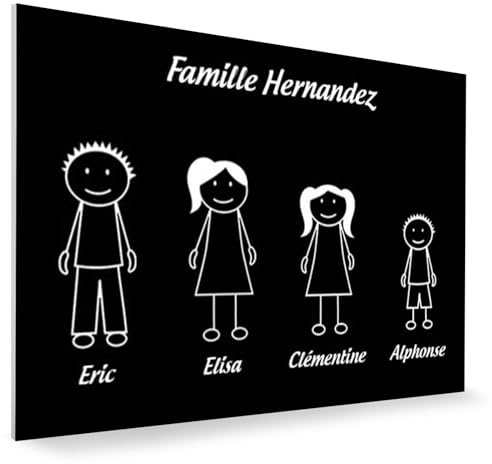 Plaque de maison Family personnalisée avec 4 membres pour boite aux lettres - Format 12x8 cm - Plaque Noire - Lettres blanches