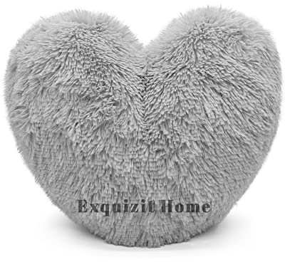Teddy Bear Cuddly Fleece Super Soft Heart Shape Fluffy Filled Cushion Warm & Cosy Home Decoration Gift For Loved One Valentine Day Heart Cushion Silver 38cm x 38cm Approximate