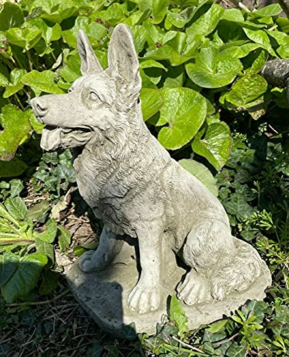Statua in pietra alsaziana seduta | Pastore tedesco animale giardino ornamento all'aperto