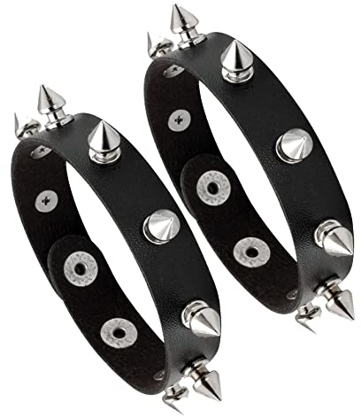 Eigso 2 Stück Punk PU Leder Manschette Nieten Armbänder für Männer Frauen Retro Vintage 80er Jahre Gothic Charme Armbänder für Frau Mann