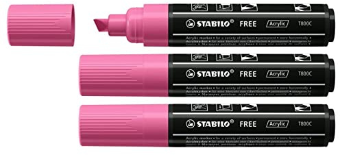STABILO Set di 3 pennarelli a punta larga FREE in acrilico T800C, rosa
