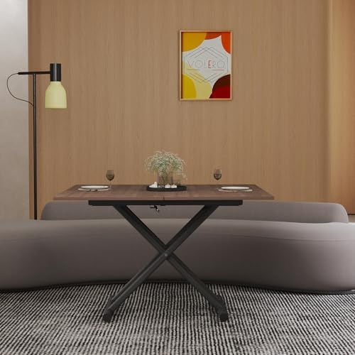 VOLERO' ; Mesa de Centro Elevable, Transformable y Extensible para Espacios Pequeños – Modelo Ulisse Mediano. (Nogal)