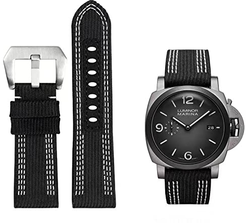 FOUUA Uhrenarmband PANERAI Nylon Leder Armband 24mm 26mm Leder Military Uhrenarmband Uhrenarmband Relacement Band für PANERAI LUMINOR 44 Men PAM00984 441