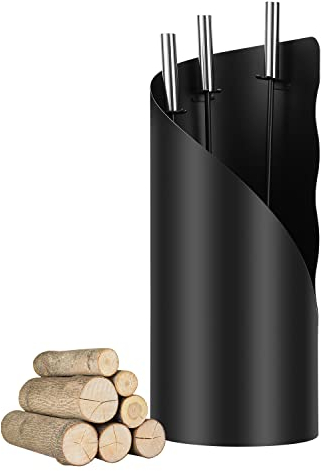 Randaco kaminbesteck Schwarz Modern 4 teilig Edelstahl Kaminbesteck mit Schaufel, Besen, Schürhaken, Ständer zum Anhängen für Küche Haushalt Wohnen Wohnaccessoires Deko Kaminreinigungsset Ø20 x 50cm