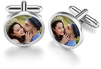 Zysta Manschettenknöpfe Personalisiert Manschettenknöpfe Herren Mit Foto Gravur Silber Cufflinks für Männer Hochzeit Bräutigam Trauzeugen Jubiläum