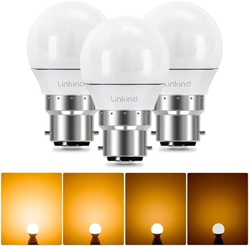 Linkind Dimmable B22 Bayonet LED Bulbs, 40w Equivalent, Warm White 2700k, 4.2W 470LM, Golf Ball B22d Energy Saving LED Light Bulbs, Pack of 3