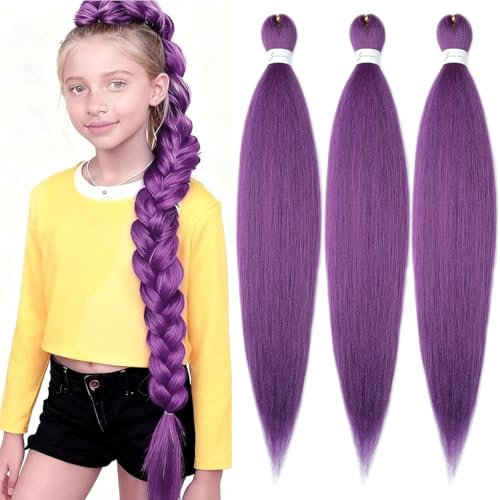 YDDM Meches Pour Tresses Africaine Violet Rajout Cheveux Tresses Texture Yaki Easy Install pour Debutants 26 Pouces 3 Paquets Cheveux Legers Naturels pour Box Braids Twist Crochet Styles