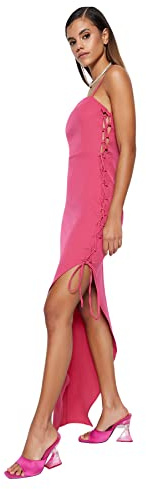 Trendyol Women Maxi Shift Regular Fit Woven Evening Dress, Women Maxi Shift Abito da Sera in Tessuto dalla vestibilità Regolare Donna, Fuchsia,