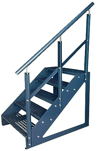 Kaminbau Mierzwa Premium trappa fristående, 5 trappsteg, antracit-räcke, höger (bredd 1 200 mm) (höjd 95 cm), väderbeständigt rutnät, trädgårdstrappa