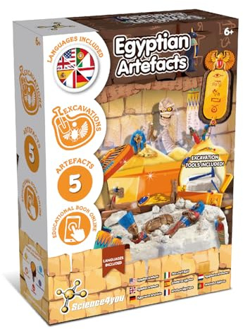 Science4you Kit Di Scavo Egitto per Bambini 6+ Anni – Scopri l'Antico Egitto con Questo Kit, Fate Uno Scavo Storico & Scoprite Tutte e 5 le Statue Egizie, Regalo Archeologico per Bambini 6 7 8 9+ Anni