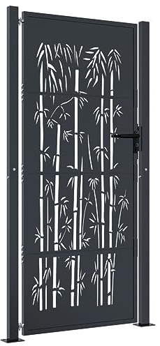 vidaXL Cancello Giardino Antracite 105x180 cm in Acciaio Design bambù, cancello, cancello in Acciaio, cancello da Esterno, cancello di Sicurezza