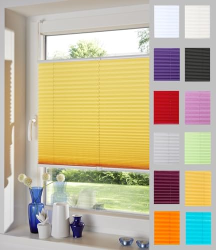 DécoProfi Plissee ohne Bohren Melonengelb 65cm x 220cm (max. Gesamthöhe Fensterflügel) I Verspannte Plissees nach Maß mit Klemmträger/Klemmfix I Blickdichte Innenrahmen-Plissees zum Klemmen