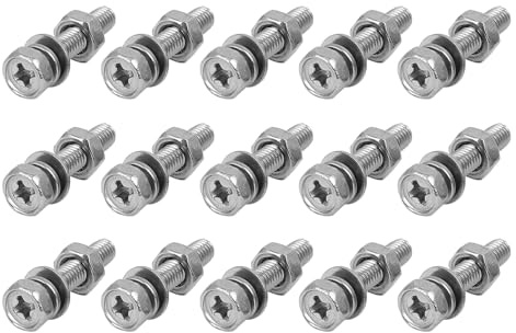 METALLIXITY 15Set Sechskant Kopf Schraube Bolzen M4x20mm Silber Ton | Volles Gewinde Bolzen Muttern, 304 Edelstahl, mit Flache und Sicherung Scheiben, für Möbel Reparatur