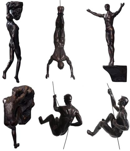 VINGAA Kletterer-Skulptur, 6 Stück Kletterer Männer Mann Wandkunst Dekor Skulptur Harz Wandkunst für Zuhause und Büro Dekoration, zeigt den Charme und personalisierten Stil des Klettersports (schwarz)