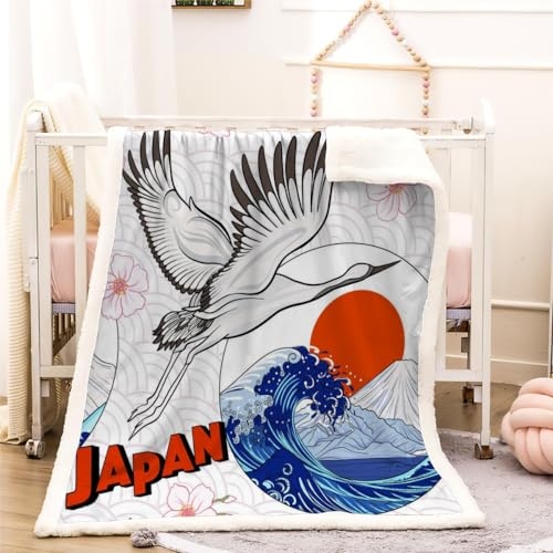 Kran Fleece Flauschig Kuscheldecke für Mädchen Jungen Japan Surfen Sofa Sherpa Decke Warme Kinderdecke Wohndecke für Bett Klimaanlage Decke Nap Decke Babydecke Winter Blanket 100x130cm