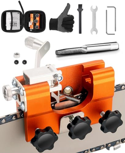 Chainsaw Sharpener with Tungsten Burr File, Chain Saw Sharpener Tool for 8-22 Chainsaw Blades, Fast Chainsaw Sharpening Kit, Portable Hand Crank Chainsaw Sharpener Jig with Waterproof Storage Bag