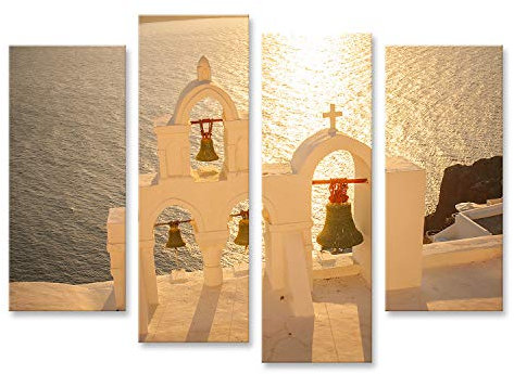 islandburner Prime Bild auf Leinwand Ansicht der Kirche Glocken bei Sonnenuntergang in Oia Santorini Insel Bilder Wandbilder Poster