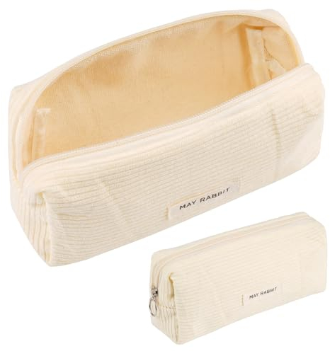 Deepton Mäppchen Cord-Stoff, Federmäppchen Milchig Weiß für Mädchen Teenager, Federtasche Stiftetasche Stiftemappe Pencil Case Schulmäppchen für Schule, Büro - Weiß