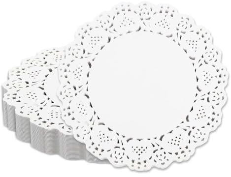KOMUNJ 150 Stücke Rund Papierdeckchen, Tortenspitze Papier, Kuchenverpackung Pads für Hochzeit Geschirr Lebensmitteldekoration