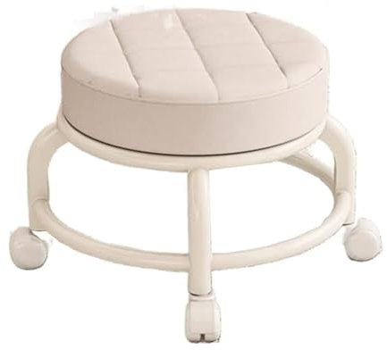 Moderner Rollensitz PU Leder Niedriger Runder Rollhocker Drehgelenk Kleiner Hocker Mit Universal Rollen for Home Office Garage Shop Fitness Sport (Color : White)