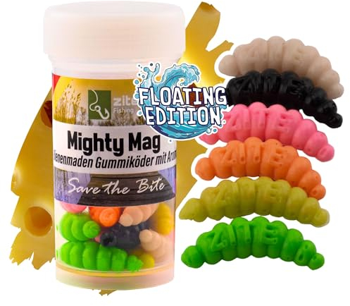 Zite Fishing Mighty Mag Floating Edition - Auftreibende Gummiköder Forellen-Angeln - Künstliche Bienenmade Käse-Aroma - UV-Aktiv - Allround Farbmix