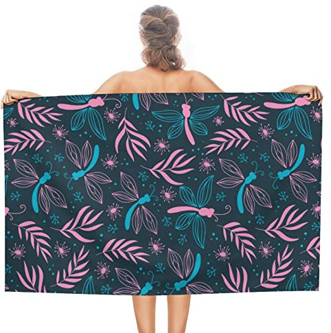 Mikrofaser Strandtuch Libelle Duschtücher Tragbares Camping Handtuch Leicht Drucktuch, Für Yoga, Strand, Schwimmbad, 80x130cm