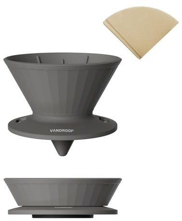 vandroop Collapsible Pour Over Coffee Dripper, Reusable Silicone Pour Over Coffee Maker For Camping, Travel&Home, Portable Single Clever Coffee Dripper With 10 V60 Filter Papers #02(Grey, 2-3 Cup)