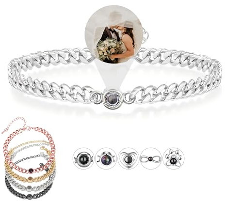 AVINVAN 925 Sterling Silber Personalisiertes Armband für Frauen - Foto Armband mit Benutzerdefinierte Gravur - Beste Freundin Geschenk Erinnerung Armband, One Size, Sterling-Silber, Zirkonia
