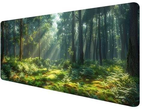 Gaming Mauspad XXL 900 x 400 mm, Wald Mauspad Groß mit Vernähten Kanten, Gaming Mousepad Baum mit Verbessert Präzision und Geschwindigkeit, Gaming Mousepad XXL Wasserdicht für Gaming, Büro, Zimmer J-9