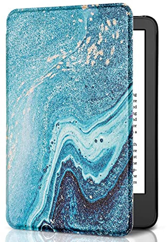 CoBak Kindle Hülle für 6 Neu Kindle 11. Generation, 2024 und 2022 e-Reader (Modell Nr. C2V2L3/RS23CV), Leichte Schutzhülle mit Auto Schlaf/Wach Funktion Smart Cover, Blaugrüner Marmor