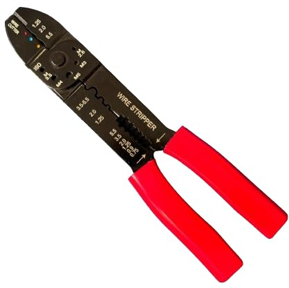 Crimpzange 3-in-1 - Crimpen, Abisolieren & Kabelschneiden - Für rote, blaue und gelbe Kabelschuhe - 0,75-6,0mm - Mit Gewinde-Abscherer M2,6 bis M5