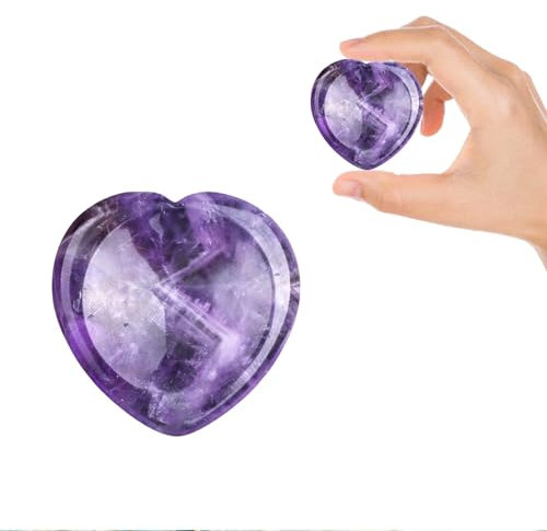 Lilbitty Amethyst Daumen Sorgenstein, Heilkristalle, Geschenke für Anfänger, Chakra, poliert, Reiki, ausgleichender Massagekristall, herzförmige Taschen-Edelsteine, Meditation