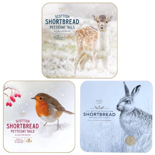M&S Limited Edition All Butter Scottish Shortbread Petticoat Tails Robin/Fawn/Bunny Tin, 360g, 1x Random Tin