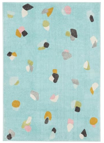 RugVista Candy, Kinderteppich, 200 x 140 cm, Rechteckig, Niedriger Stapel, Kinderzimmer, Maschinenwäsche, Ohne gefährliche Chemikalien, Türkis/Multi